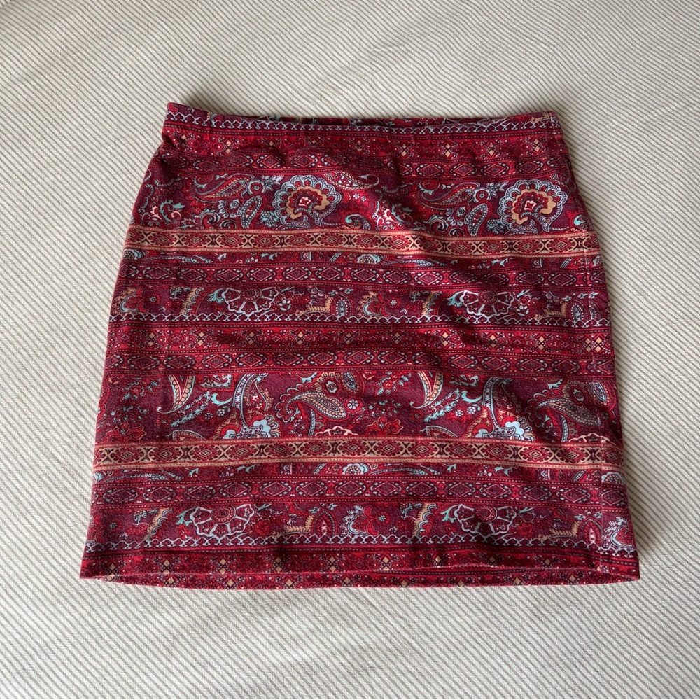 F21 Red Paisley Miniskirt